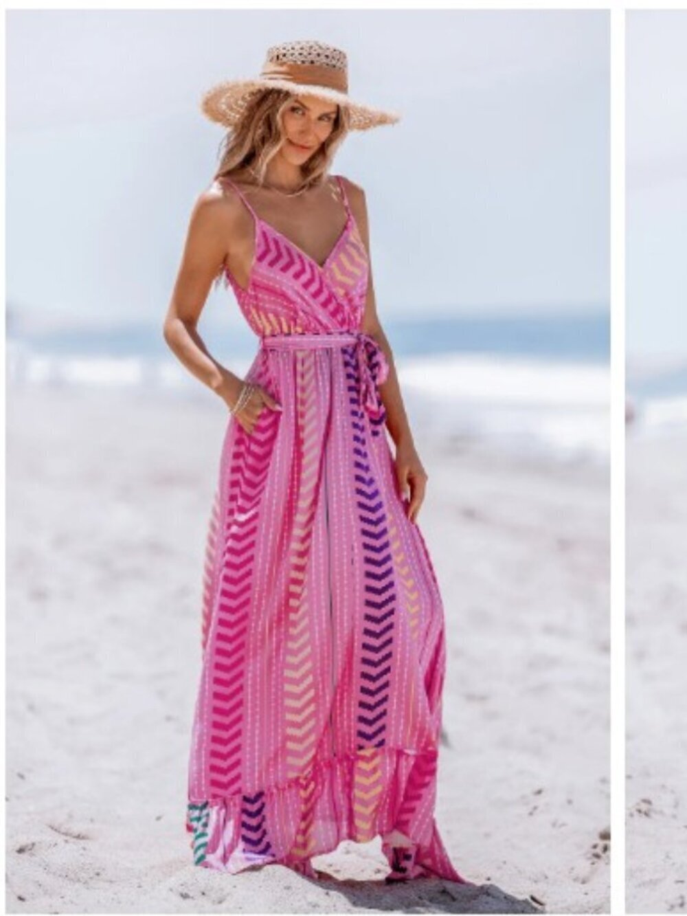 Cupshe NWT Pink V-Neck Belted Geo Print Maxi Dress Medium